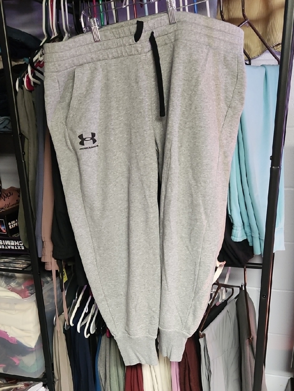 Under Armour Light Gray Fleece Joggers with Black Drawstring